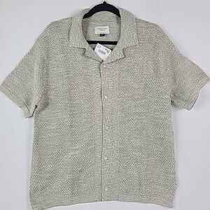 NWT American Eagle Men Weekend Jacquard Beige Button Up Sweater Polo Shirt Sz XS